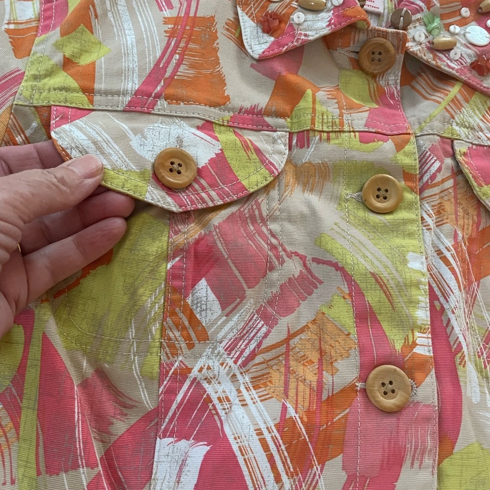 Ruby Rd. Brushstroke Print Button Jacket in Pink,… - image 7